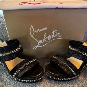 Christian Louboutin Black and Silver Studded Sandals